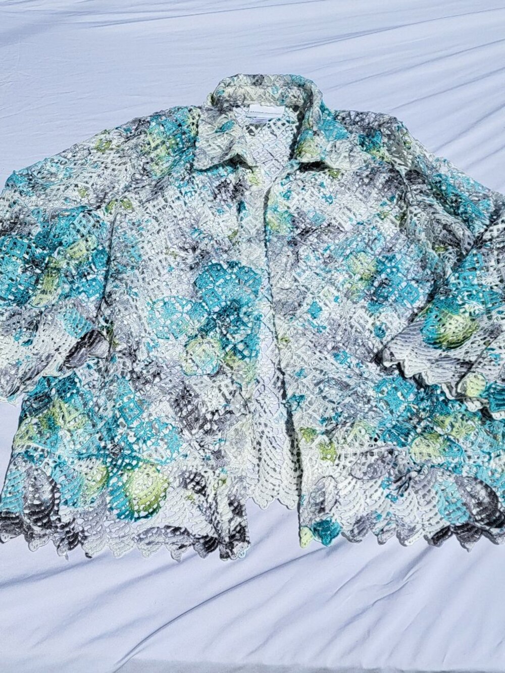Alfred Dunner Cardigan Women's Large Floral Crochet Boho Cottagecore Gardencore